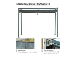 Pérgola autoportante em metal 298 x 213 x 221 cm, com teto basculante - lona deslizante - Cinza