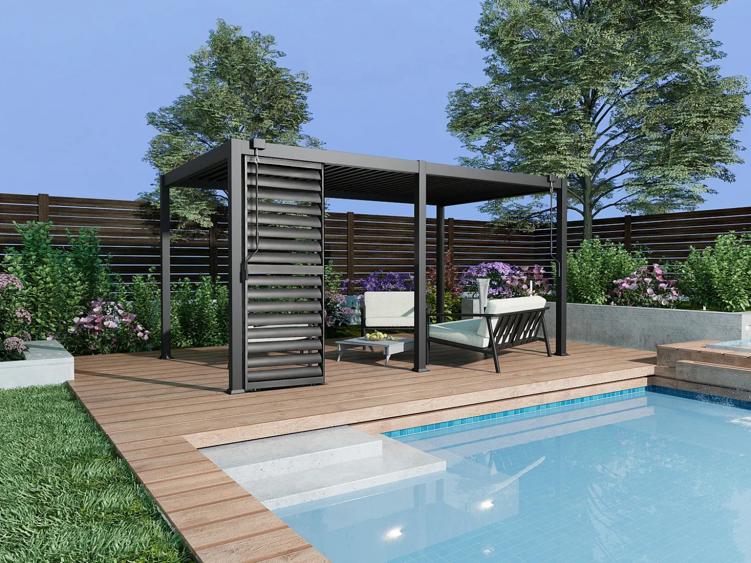 Pérgola bioclimática alumínio 15m² treliça quebra-sol L100 cm - Antracite - ALMAFI