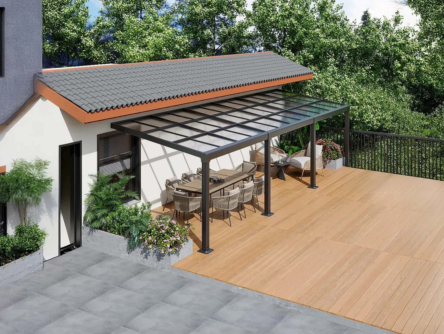 Pérgola de encosto com teto deslizante - 27 m² - antracite - IZEDA