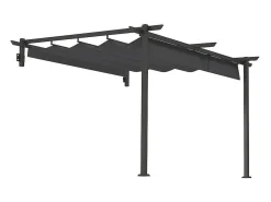 Pérgola mural 297 x 297 x 200/230H cm, com lona deslizante retrátil, estrutura de alumínio, Cinza