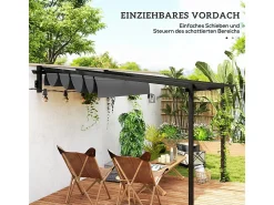 Pérgola mural 297 x 297 x 200/230H cm, com lona deslizante retrátil, estrutura de alumínio, Cinza
