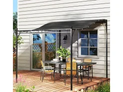 Pérgola mural com 16 furos de drenagem e lona de poliéster de alta densidade 180 g/m² - 248x298x200/250Hcm