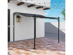 Pérgola mural com 16 furos de drenagem e lona de poliéster de alta densidade 180 g/m² - 248x298x200/250Hcm