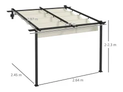 Pérgola mural em alumínio - 297L x 297B x 200/230H cm - com teto retrátil - estrutura de alumínio - Branco quebrado
