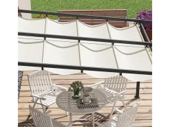 Pérgola mural em alumínio - 297L x 297B x 200/230H cm - com teto retrátil - estrutura de alumínio - Branco quebrado