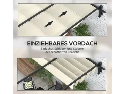 Pérgola mural em alumínio - 297L x 297B x 200/230H cm - com teto retrátil - estrutura de alumínio - Branco quebrado