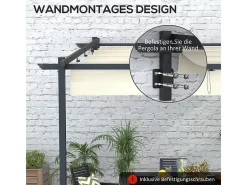 Pérgola mural em alumínio - 297L x 297B x 200/230H cm - com teto retrátil - estrutura de alumínio - Branco quebrado