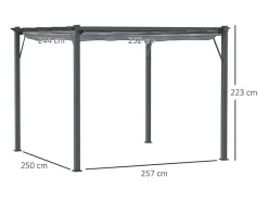 Pérgola retrátil 3 x 3 x 2.23 m - estrutura de alumínio - lona de poliéster de alta densidade - Cinza
