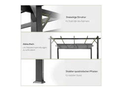 Pérgola retrátil 3 x 3 x 2.23 m - estrutura de alumínio - lona de poliéster de alta densidade - Cinza