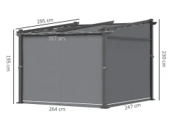 Pérgola retrátil em metal 2.97L x 2.95B x 1,95-2.3H m, com 4 cortinas, Cinza