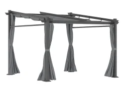 Pérgola retrátil em metal 2.97L x 2.95B x 1,95-2.3H m, com 4 cortinas, Cinza
