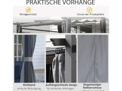Pérgola retrátil em metal 2.97L x 2.95B x 1,95-2.3H m, com 4 cortinas, Cinza