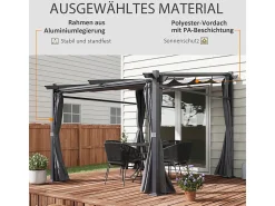 Pérgola retrátil em metal 2.97L x 2.95B x 1,95-2.3H m, com 4 cortinas, Cinza