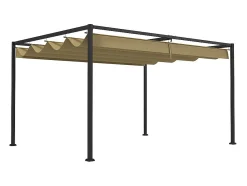 Pérgola retrátil 400L x 300B x 222H cm, estrutura de aço inoxidável, lona de poliéster cáqui