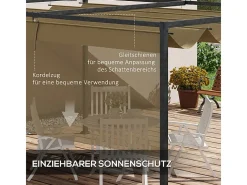 Pérgola retrátil 400L x 300B x 222H cm, estrutura de aço inoxidável, lona de poliéster cáqui