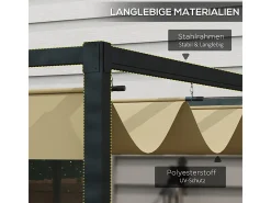 Pérgola retrátil 400L x 300B x 222H cm, estrutura de aço inoxidável, lona de poliéster cáqui