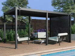 Pérgula bioclimática alumínio 15m² cortina retrátil L300 cm - Antracite - ALMAFI