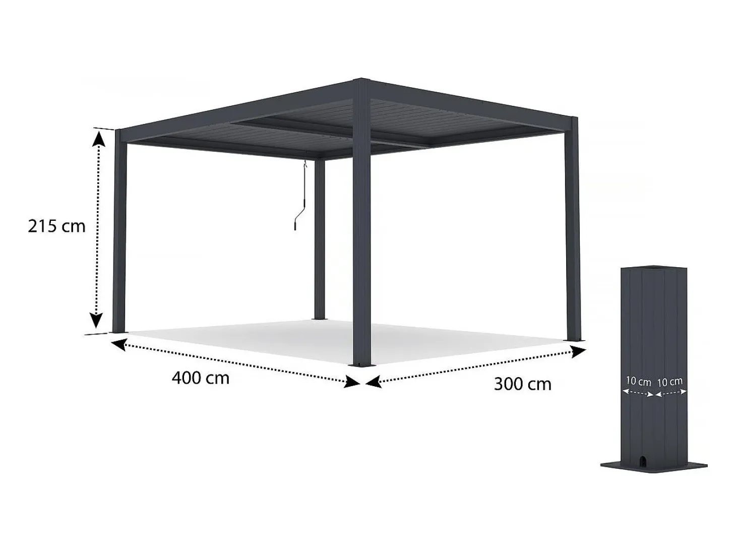 Pérgula bioclimática com LED "Windsor" em alumínio 3 x 4 - Cinza