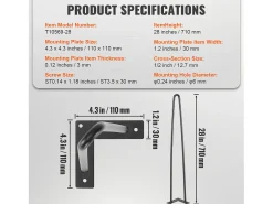 Pés de Móvel SucceBuy, 71.12cm, Metal, Robusto, Mesa de Jantar, Moderno, Perfeitos para Móveis de Sala e Design Contemporâneo