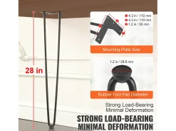 Pés de Móvel SucceBuy, 71.12cm, Metal, Robusto, Mesa de Jantar, Moderno, Perfeitos para Móveis de Sala e Design Contemporâneo