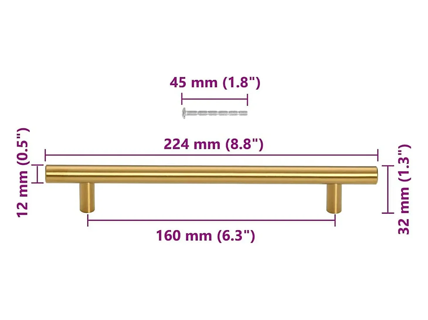 Puxadores para móveis 10 pcs 160 mm aço inoxidável dourado