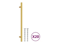 Puxadores para móveis 20 pcs 224 mm aço inoxidável dourado