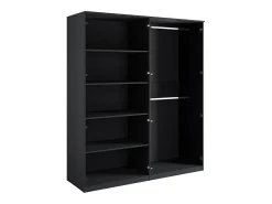 Quarto completo MONDO – Preto estruturado e dourado – Cama 160x200 com estrado + Armário + Cômoda + 2 criados-mudos