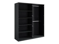 Quarto completo MONDO – Preto estruturado e dourado – Cama 160x200 com estrado + Armário + Cômoda + 2 criados-mudos