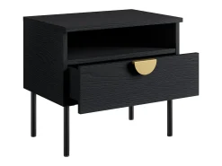Quarto completo MONDO – Preto estruturado e dourado – Cama 160x200 com estrado + Armário + Cômoda + 2 criados-mudos