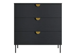 Quarto completo MONDO – Preto estruturado e dourado – Cama 180x200 com estrado + Guarda-roupa + Cômoda + 2 criados-mudos