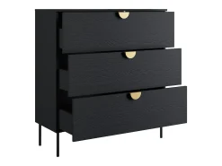 Quarto completo MONDO – Preto estruturado e dourado – Cama 180x200 com estrado + Guarda-roupa + Cômoda + 2 criados-mudos