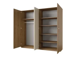 Quarto completo VERTIGO – Cama 180x200 com estrado, 2 mesinhas de cabeceira, armário 4 portas + contorno design