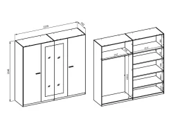 Quarto completo VERTIGO – Cama 180x200 com estrado, 2 mesinhas de cabeceira, armário 4 portas + contorno design