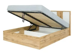 Quarto completo WOOD em carvalho e branco. Cama baú + guarda-roupa + cômoda + 2 criados-mudos.