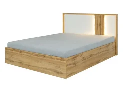 Quarto completo WOOD em carvalho e branco. Cama baú + guarda-roupa + cômoda + 2 criados-mudos.