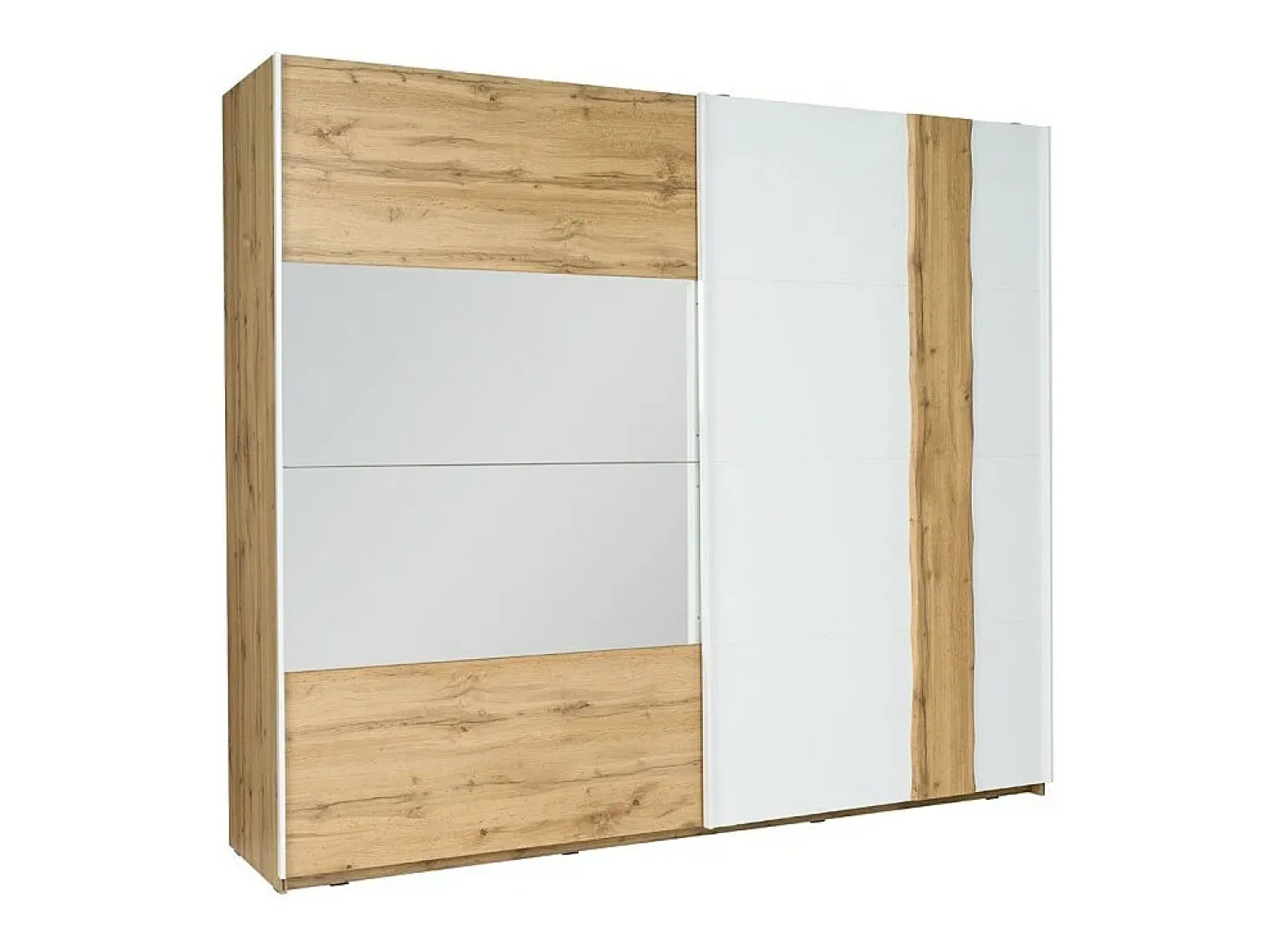 Quarto completo WOOD em carvalho e branco. Cama + armário + cômoda + 2 criados-mudos