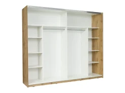 Quarto completo WOOD em carvalho e branco. Cama + armário + cômoda + 2 criados-mudos