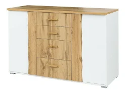 Quarto completo WOOD em carvalho e branco. Cama + armário + cômoda + 2 criados-mudos
