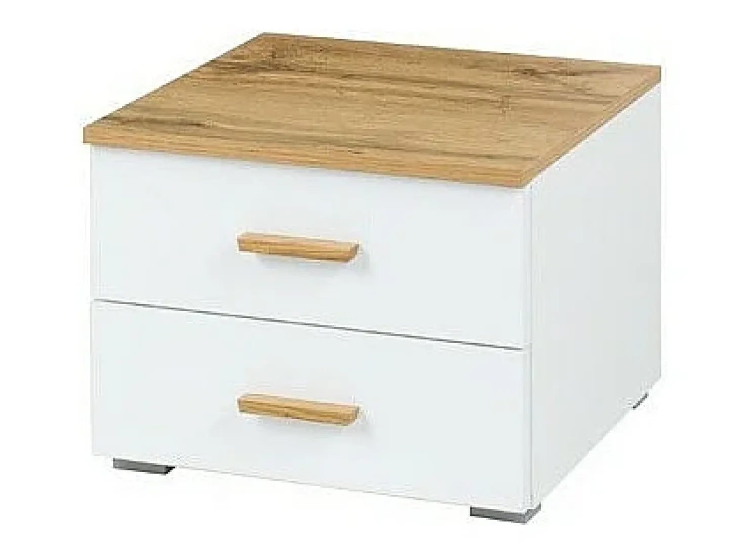 Quarto completo WOOD em carvalho e branco. Cama + armário + cômoda + 2 criados-mudos