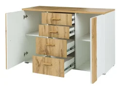 Quarto completo WOOD em carvalho e branco. Cama + armário + cômoda + 2 criados-mudos