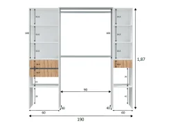 Quarto de vestir Ethna Branco Artik/Natur Moderno 190x187x40 cm