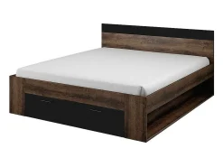 Quarto EOS: Armário 220x210, Cama de casal 180, cômoda, mesinhas de cabeceira. Cor carvalho escuro e preto.
