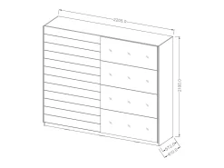 Quarto EOS: Armário 220x210, Cama de casal 180, cômoda, mesinhas de cabeceira. Cor carvalho escuro e preto.