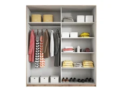 Quarto EOS: Guarda-roupa, Cama 180x200, cômoda, mesinhas de cabeceira. Cor carvalho escuro e preto.