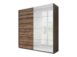 Quarto EOS: Guarda-roupa de 2 metros, Cama 180x200, Cômoda, Mesinhas de cabeceira. Cor carvalho escuro e preto.