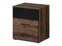Quarto EOS: Guarda-roupa de 2 metros, Cama 180x200, Cômoda, Mesinhas de cabeceira. Cor carvalho escuro e preto.