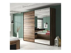 Quarto EOS: Guarda-roupa de 2 metros, Cama 180x200, Cômoda, Mesinhas de cabeceira. Cor carvalho escuro e preto.