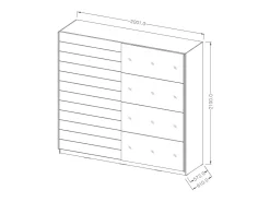 Quarto EOS: Guarda-roupa de 2 metros, Cama 180x200, Cômoda, Mesinhas de cabeceira. Cor carvalho escuro e preto.