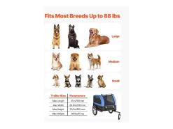 Reboque bicicleta SucceBuy para Cão, Carga 40 kg, Porta Animais de Estimação de Bicicletas, Quadro Dobrável Fácil com Roda a Liberação Rápida, Refletor