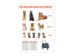 Reboque bicicleta SucceBuy para Cão, Carga 40 kg, Carrinho de Animais de Estimação 2 em 1, Quadro Dobrável Fácil com Roda a Liberação Rápida